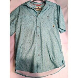 Lake & Trail Men’s S Blue Woven Short Sleeve Button-Up Fish Pattern Pockets